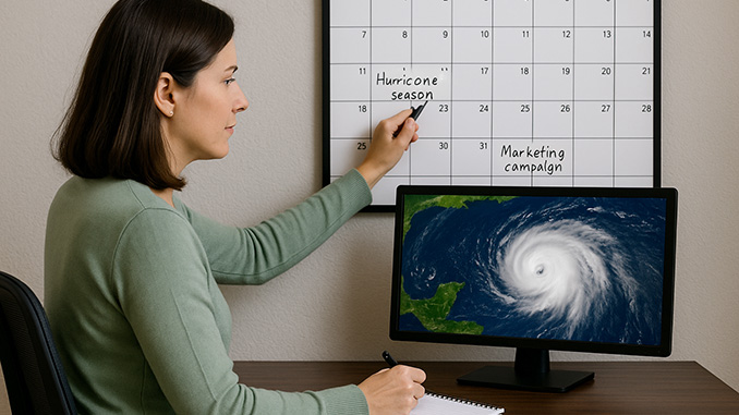 Factoring Broker viewing a hurricane contemplating a marketing campaign