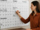 Factoring Broker using a dry-erase wall calendar to track upcoming events