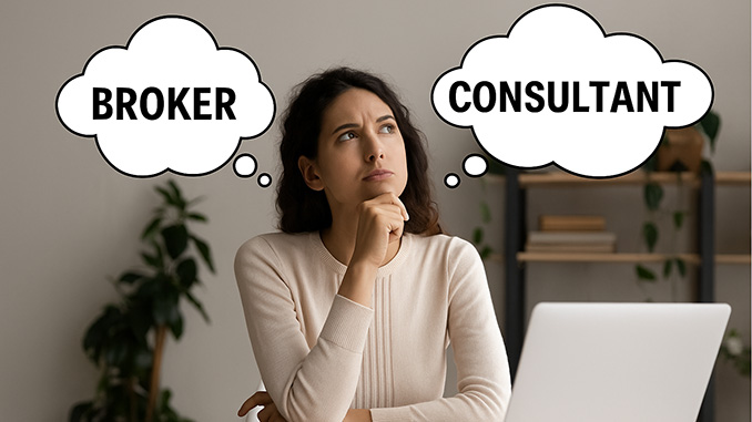 Female factoring agent thinking about consultative marketing