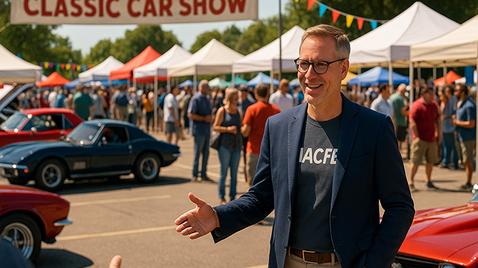 Factoring broker attending a car show