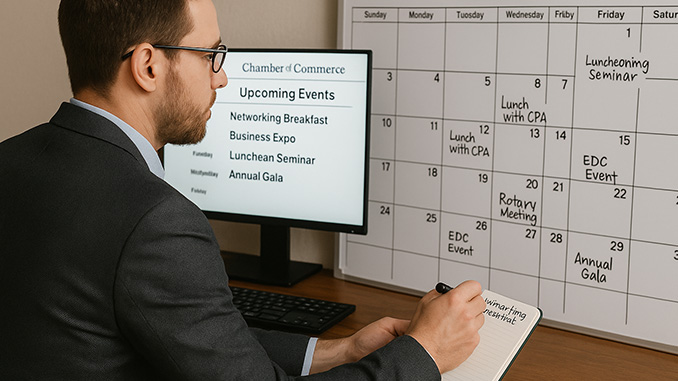 Factoring Broker entering events in his dry-erase board