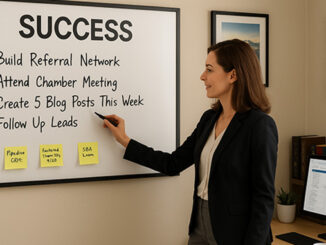 Factoring Broker updating her dry erase board.