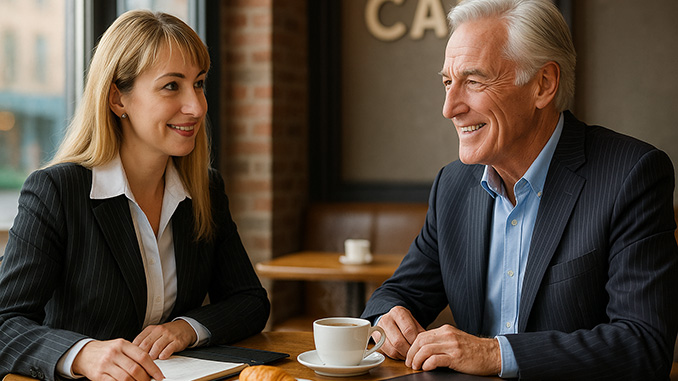 A Factoring Broker having a coffee with a bank lending officer