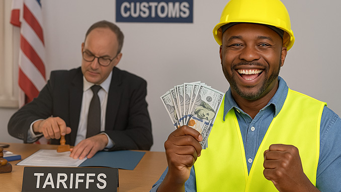 Construction worker holding a Tariff check