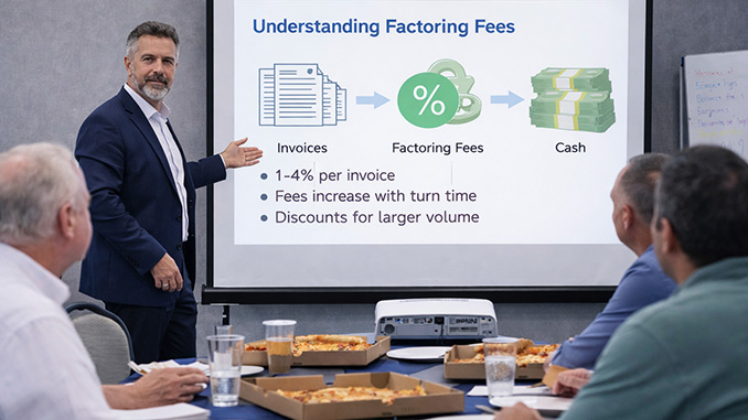 Factoring Broker holding a Pizza Lunch Seminar