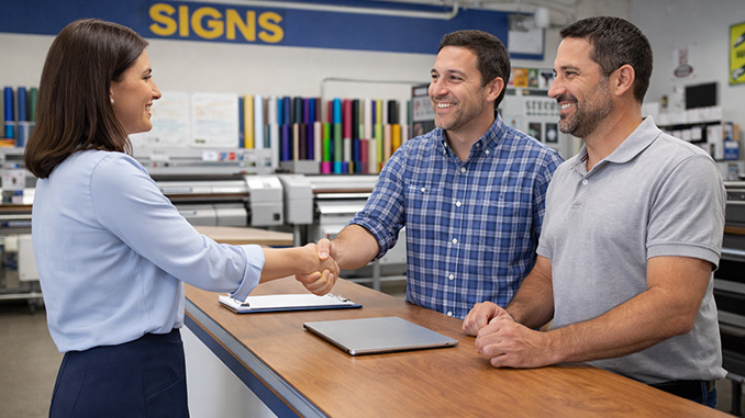 Factoring broker meet with two business owners