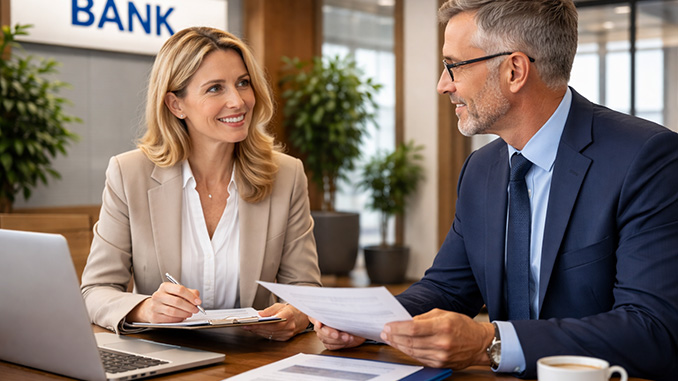 Factoring broker meeting with a local bank's special assets officer.